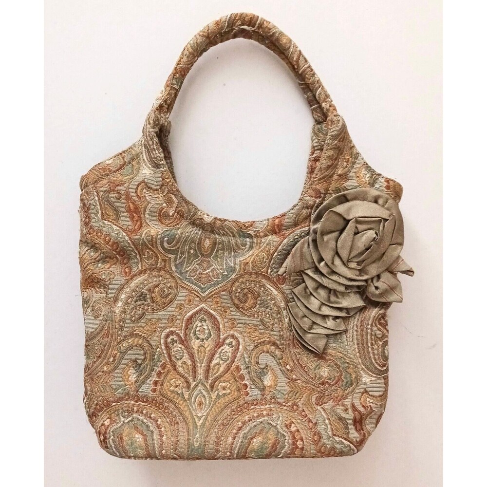 Jennifer Taylor Floral Paisley Tapestry Top Handle Bag Silk Floral Applique